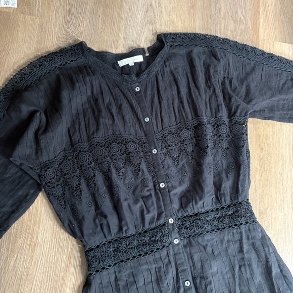 LoveShackFancy Beth Maxi Dress black size L large black cotton sheer voile shirt - Picture 7 of 16